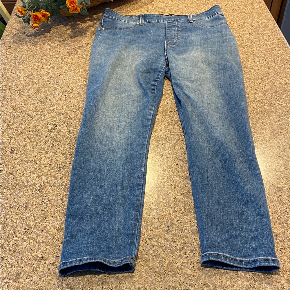 Seven7 Seamless Pull On Skinny Blue Jeans L/G MUSTY Faux Front Pockets No Zipper - Picture 5 of 16